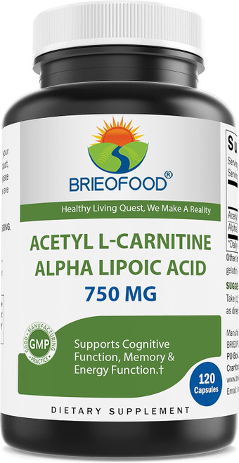 Brieofood Acetyl L-Carnitine Alpha Lipoic Acid (ALA ALC) 750 mg 120 Ca
