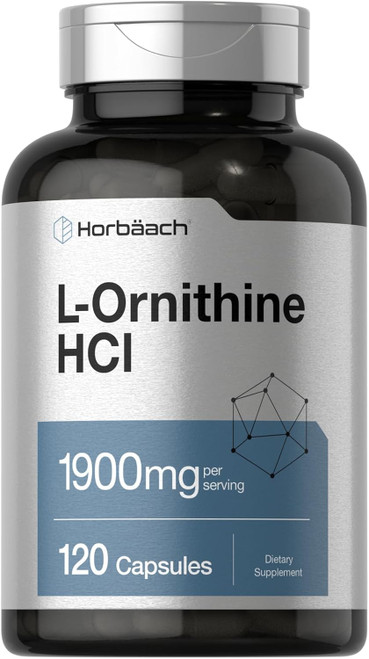 Horbäach L Ornithine HCl | 1900mg | 120 Capsules | Non-GMO & Gluten Fr