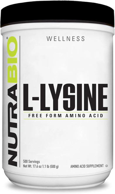 NutraBio L-Lysine Powder - Pure Grade Amino Acid - 500 Grams - Essenti