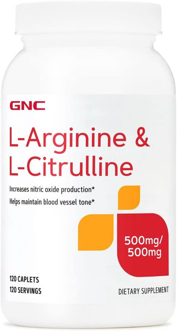GNC L-Arginine & L-Citrulline 500mg/500mg, 120 Caplets, Increases Nitr