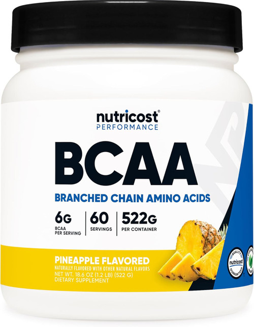 Nutricost BCAA Powder (Pineapple, 60 Servings) - Optimal 2:1:1 Ratio