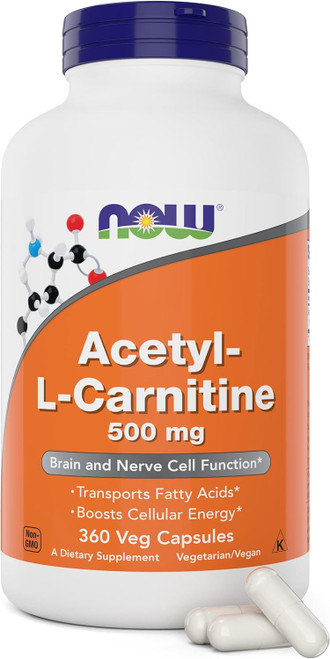 NOW Foods Now Acetyl L Carnitine 500mg, 360 Veg Capsules - Non-GMO ACL