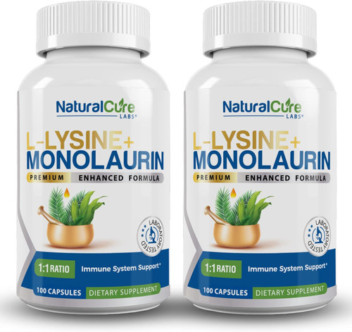 L-Lysine + Monolaurin 600mg 1:1 Ratio, 2 Pack, 200 Capsules