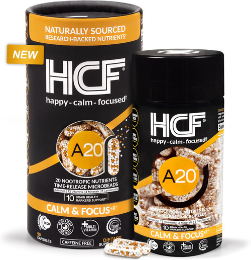 HCF A20 Microbead Brain Supplement + Multivitamin - Calm, Focus, Mood,