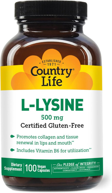Country Life L-Lysine 500mg with B-6, Supports Immune Health, Promotes