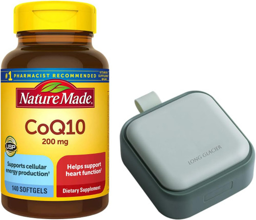 Nature Made CoQ10 200 mg 140 Softgels Bundle with Long Glacier Pill Or
