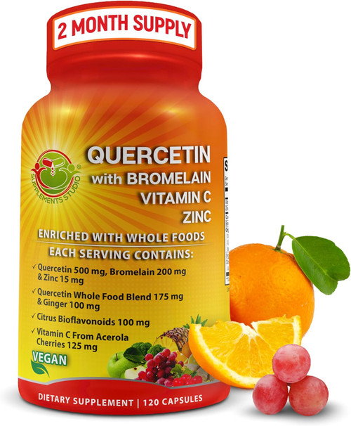 Quercetin with Bromelain Vitamin C and Zinc with Organic Whole Food Qu