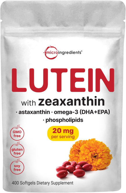 Micro Ingredients Lutein & Zeaxanthin 20mg Softgels, 400 Count, with A