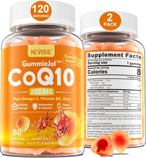 Sugar-Free CoQ10-250mg Filled Gummies - 4 Months Supply - Plus Omega-3