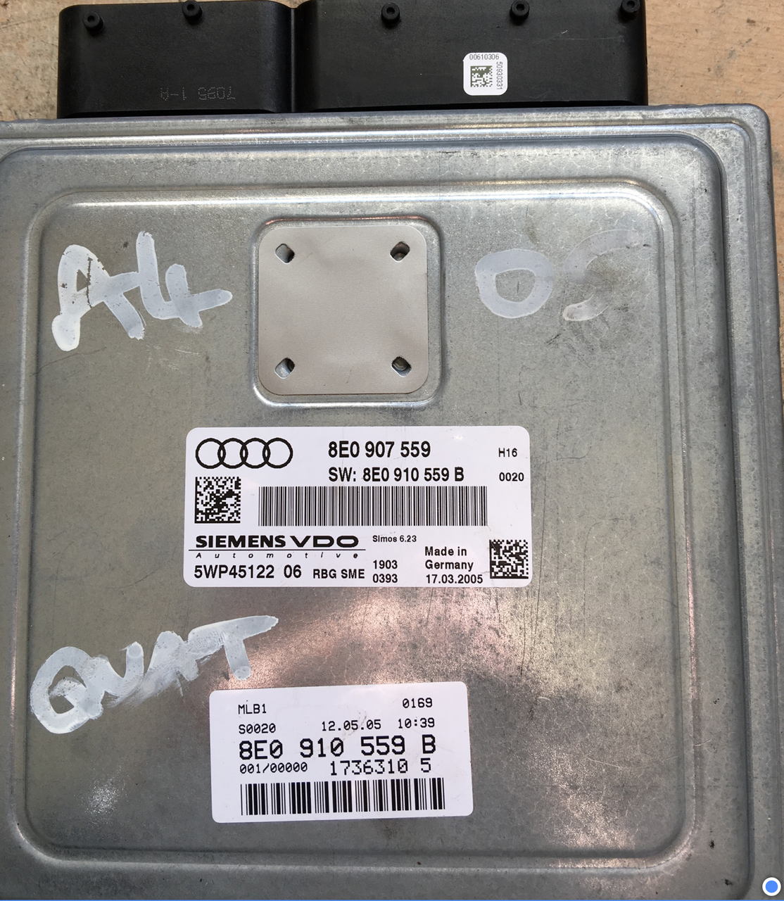 AUDI A4 3.2L V6, Siemens Engine ECU, 8E0907559, 8E0 907 559, 8E0910559B, 8E0 910 559 B, 5WP45122 06, SIMOS 6.23