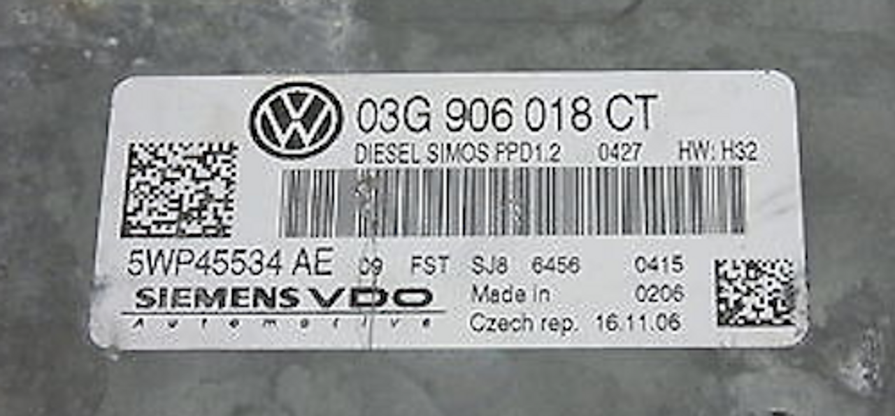 VW, 5WP45534AE, 5WP45534 AE, 03G906018CT, 03G 906 018 CT, Diesel Simos PPD1.2