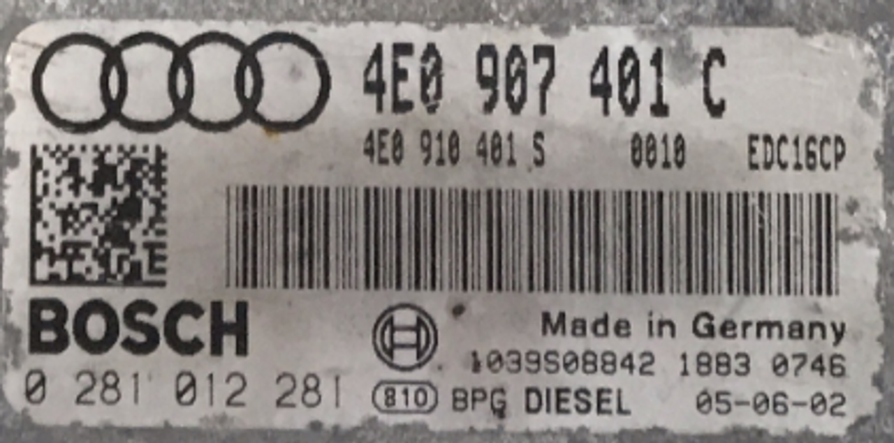 Volkswagen, 0281012281, 0 281 012 281, 4E0910401S, 4E0 910 401 S, EDC16CP