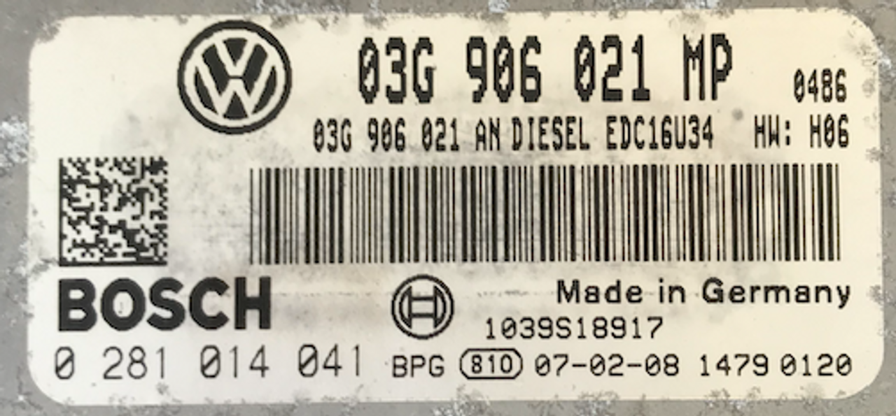 Bosch Engine ECU, VW Touran 2.0 TDI, 0281014041, 0 281 014 041, 03G906021MP, 03G 906 021 MP, 1039S18917, EDC16U34