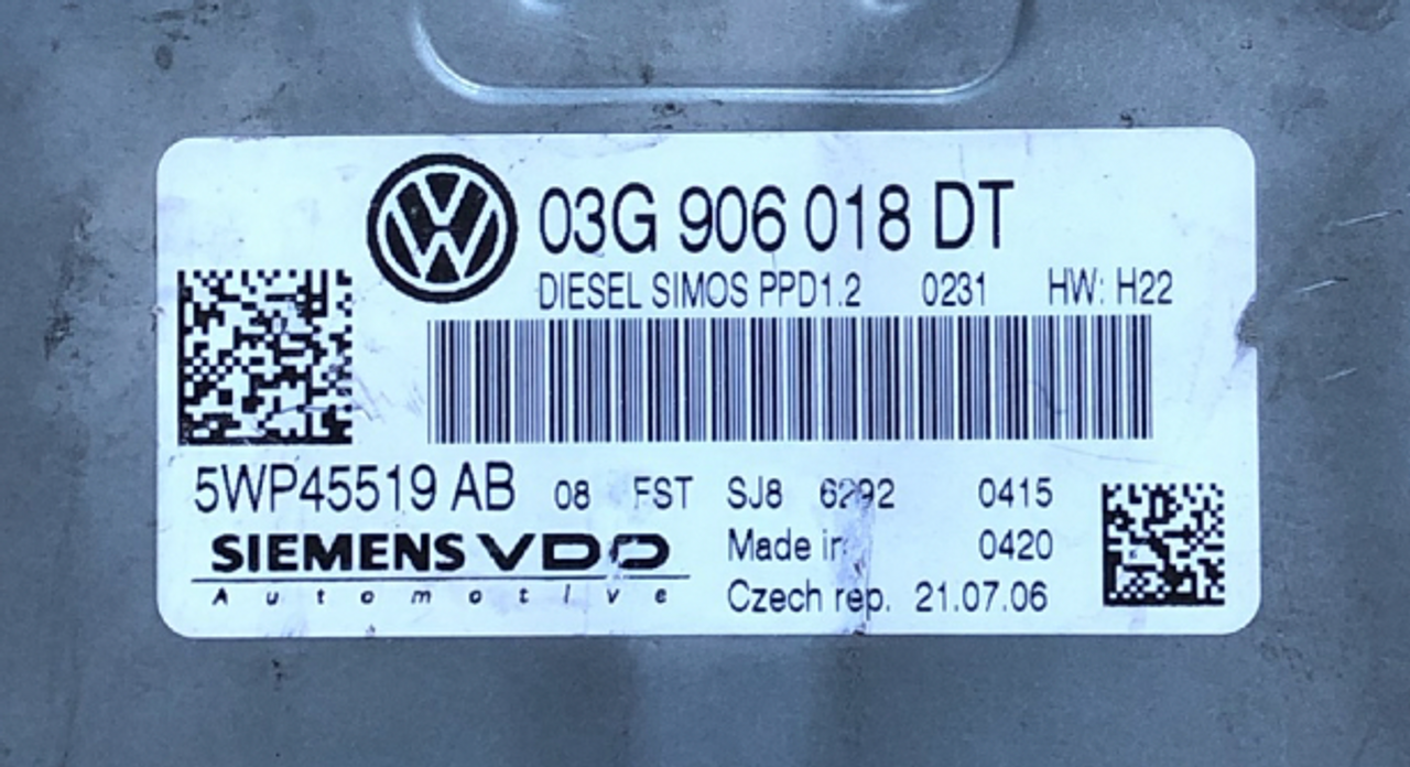 VW, 5WP45519AB, 5WP45519 AB, 03G906018DT, 03G 906 018 DT, PPD1.2 