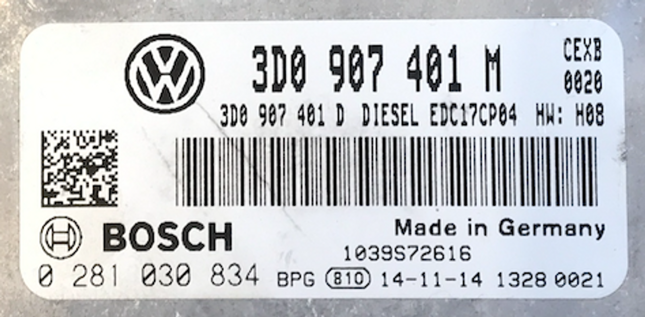 Plug & Play Bosch Engine ECU, VW Phaeton 3.0 TDI, 0281030834, 0 281 030 834, 3D0907401M, 3D0 907 401 M, EDC17CP04