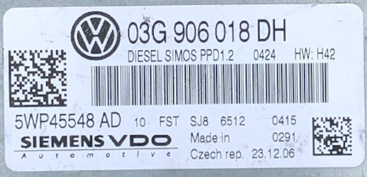 Siemens VDO Engine ECU, VW, 5WP45548AD, 5WP45548 AD, 03G906018DH, 03G 906 018 DH, PPD1.2