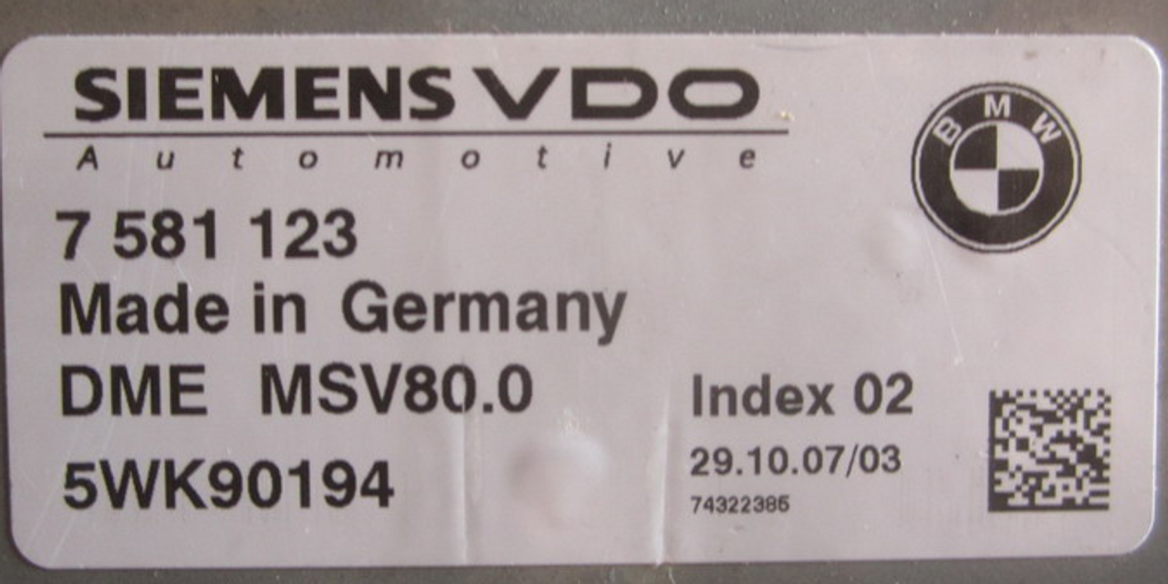 Siemens Engine ECU, BMW, 7581123, 7 581 123, DME MSV80, 5WK90194, Index 02