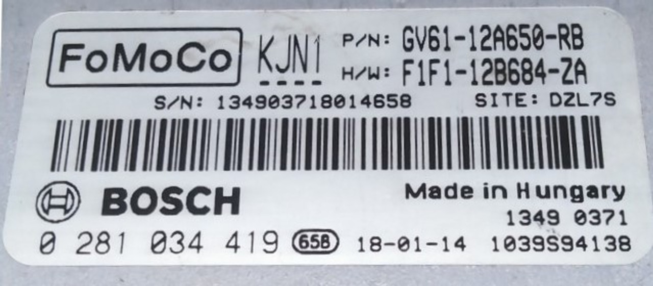 Ford, 0281034419, 0 281 034 419, GV61-12A650-RB, GV6112A650RB, F1F1-12B684-ZA, F1F112B684ZA, KJN1