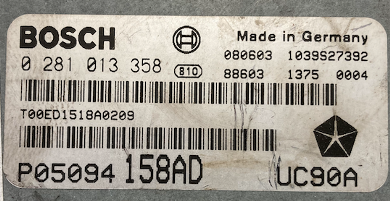 Bosch Engine ECU, Chrysler, 0281013358, 0 281 013 358, P05094158AD, P05094 158AD, 1039S27392