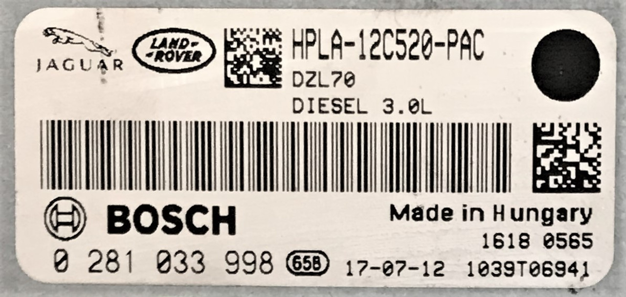 Land Rover Discovery V 3.0 TD6 AWD, 0281033998, 0 281 033 998, HPLA12C520PAC, HPLA-12C520-PAC