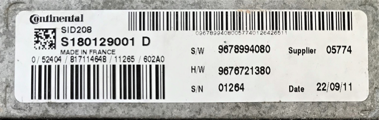 S180129001D, S180129001 D, SW 9678994080, SW9678994080, HW 9676721380, HW9676721380, SID208