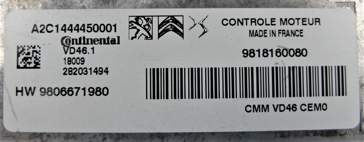 Citroen DS3, VD46.1, A2C1444450001, HW9806671980, HW 9806671980, 9818160080