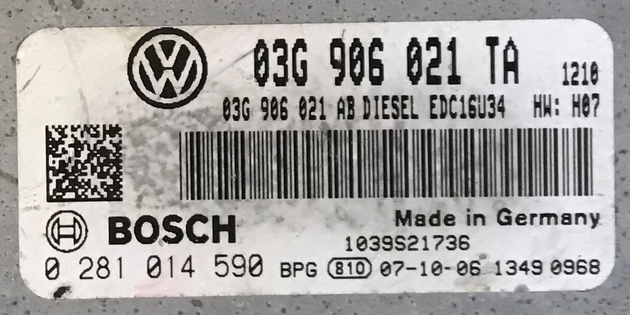 VW Eos 2.0 TDI, 0281014590, 0 281 014 590, 03G906021TA, 03G 906 021 TA, 03G906021AB, 03G 906 021 AB, EDC16U34