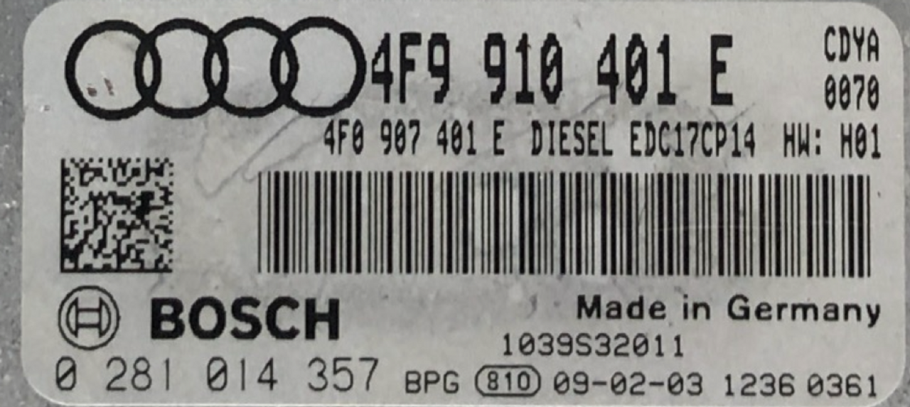 Bosch Engine ECU, Audi A6 3.0TDi, 0281014357, 0 281 014 357, 4F0907401E, 4F0 907 401 E, EDC17CP14