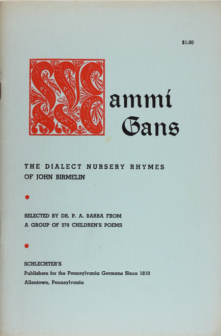 Mammi Gans. Dialect Nursery Rhymes. Selected by Dr. P. A. Barba From a Group of 278 Children's Poems. front cover by P.A. Barba