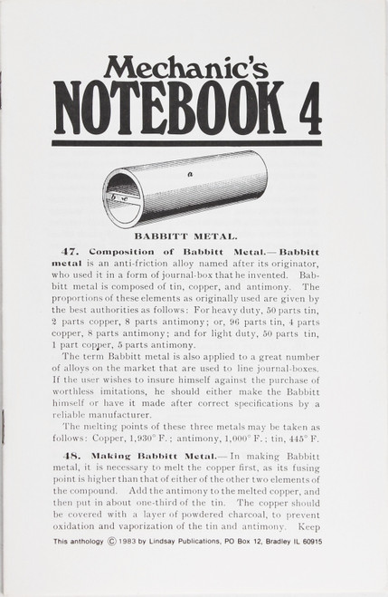 Mechanic's Notebook 4 Babbit Metal front cover