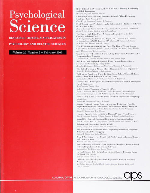Psychological Science (Volume 20, Number 2, February 2009) front cover