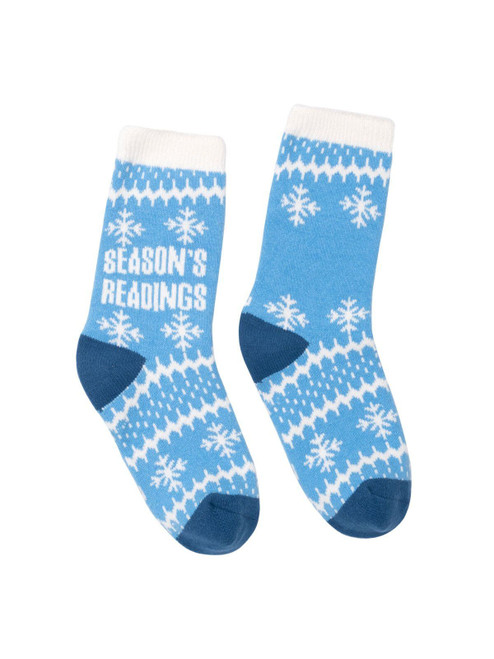 Large Season's Readings Cozy Socks Blue/White front cover