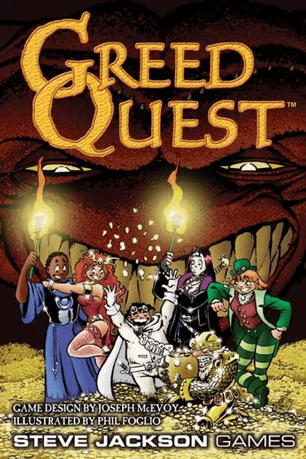 Greed Quest Game front cover by Joseph McEvoy, Phil Foglio