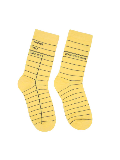 Library Card Yellow cozy socks unisex small front cover by Out of Print, ISBN: 0593775511