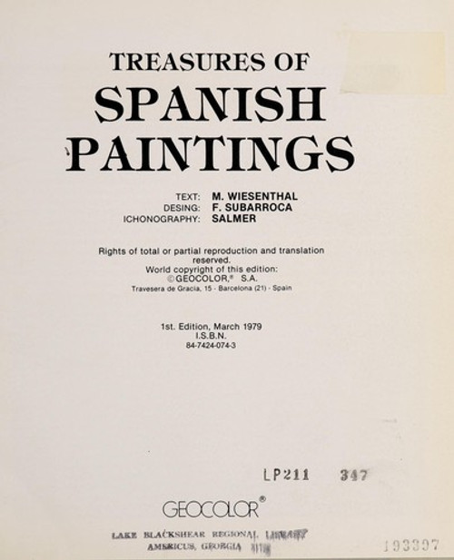 Treasures of Spanish Paintings front cover by M. Wiesenthal, ISBN: 8474240743
