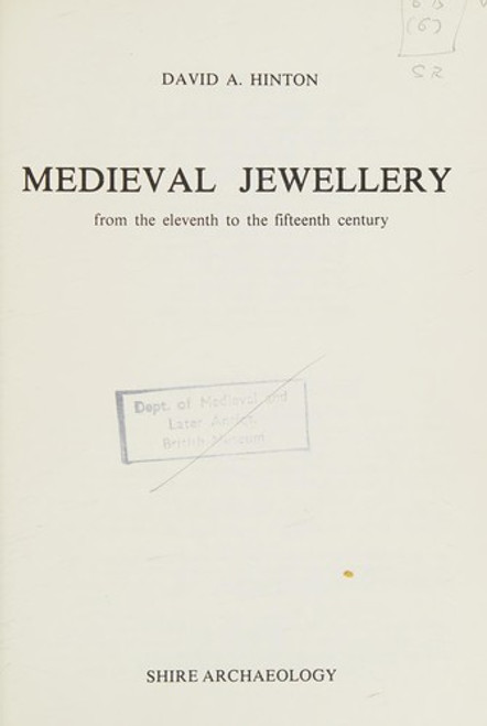 Medieval Jewellery (Shire Archaeology Series ; No 21) front cover by David Hinton, ISBN: 0852635761