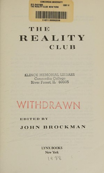 The Reality Club front cover by John Brockman, ISBN: 1558021922
