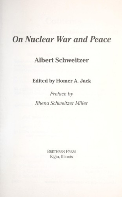 On Nuclear War and Peace front cover by Albert Schweitzer,Homer A. Jack, ISBN: 0871785366