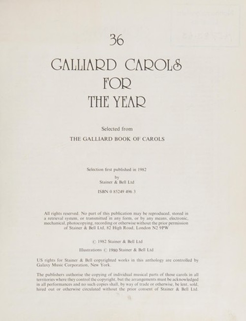 36 Galliard Carols for the Year front cover by Bernard Braley,Allen Percival,June Boyce-Tillman, ISBN: 0852494963