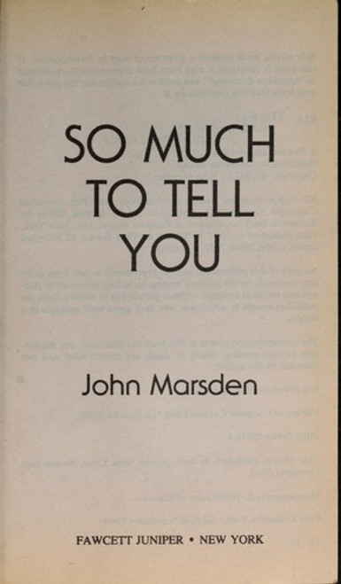 So Much to Tell You front cover by John Marsden, ISBN: 0449703746