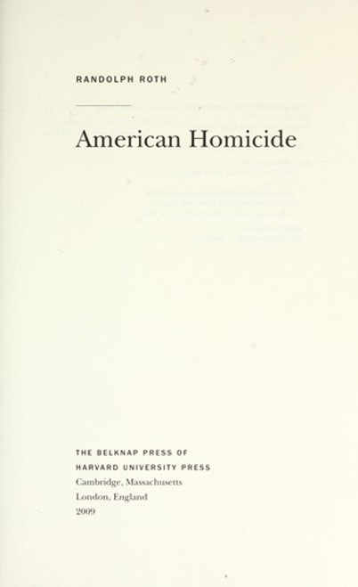 American Homicide front cover by Randolph Roth, ISBN: 0674035208