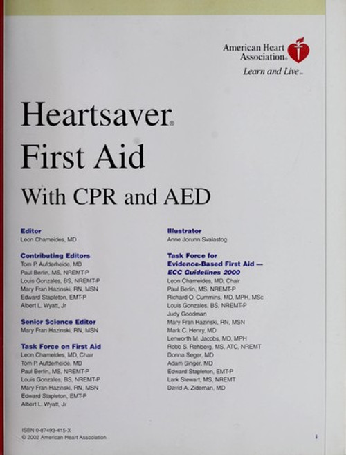 Heartsaver First Aid With CPR & AED front cover by American Heart Assoc., ISBN: 087493415X