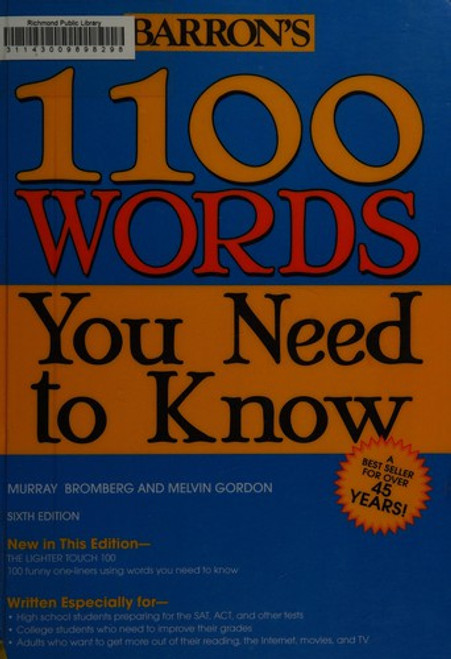 1100 Words You Need to Know front cover by Murray Bromberg,Melvin Gordon, ISBN: 1438001665