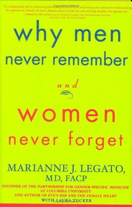 Why Men Never Remember And Women Never Forget front cover by Marianne J. Legato, Laura Tucker, ISBN: 1579548970