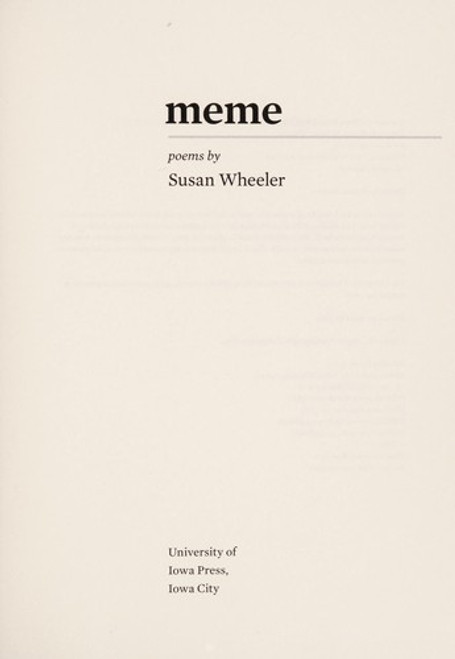 Meme (Kuhl House Poets) front cover by Susan Wheeler, ISBN: 1609381270