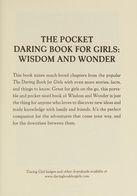 The Pocket Daring Book for Girls: Wisdom & Wonder front cover by Andrea J. Buchanan, Miriam Peskowitz, ISBN: 0061649945