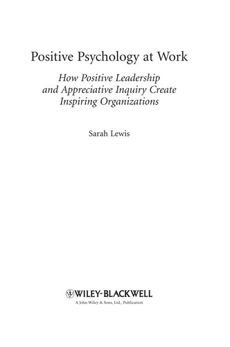 Positive Psychology at Work front cover by Sarah Lewis, ISBN: 0470683201