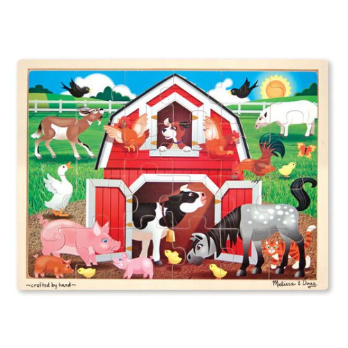 Busy Barnyard 32 Piece Shaped Floor Puzzle front cover by Melissa & Doug