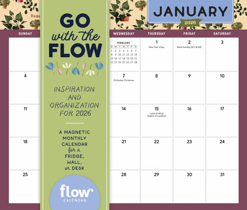 Go with the Flow 2026 Magnetic Monthly Calendar front cover by Editors of Flow Magazine,Workman Calendars,Irene Smit, ISBN: 1523532246