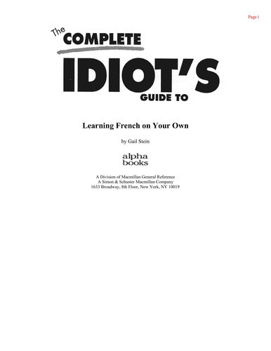CIG Learning French on Your Own (Complete Idiot's Guides) front cover by Gail Stein, ISBN: 0028610431
